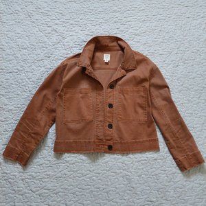 Brown cropped military style jacket with pockets, women's size M